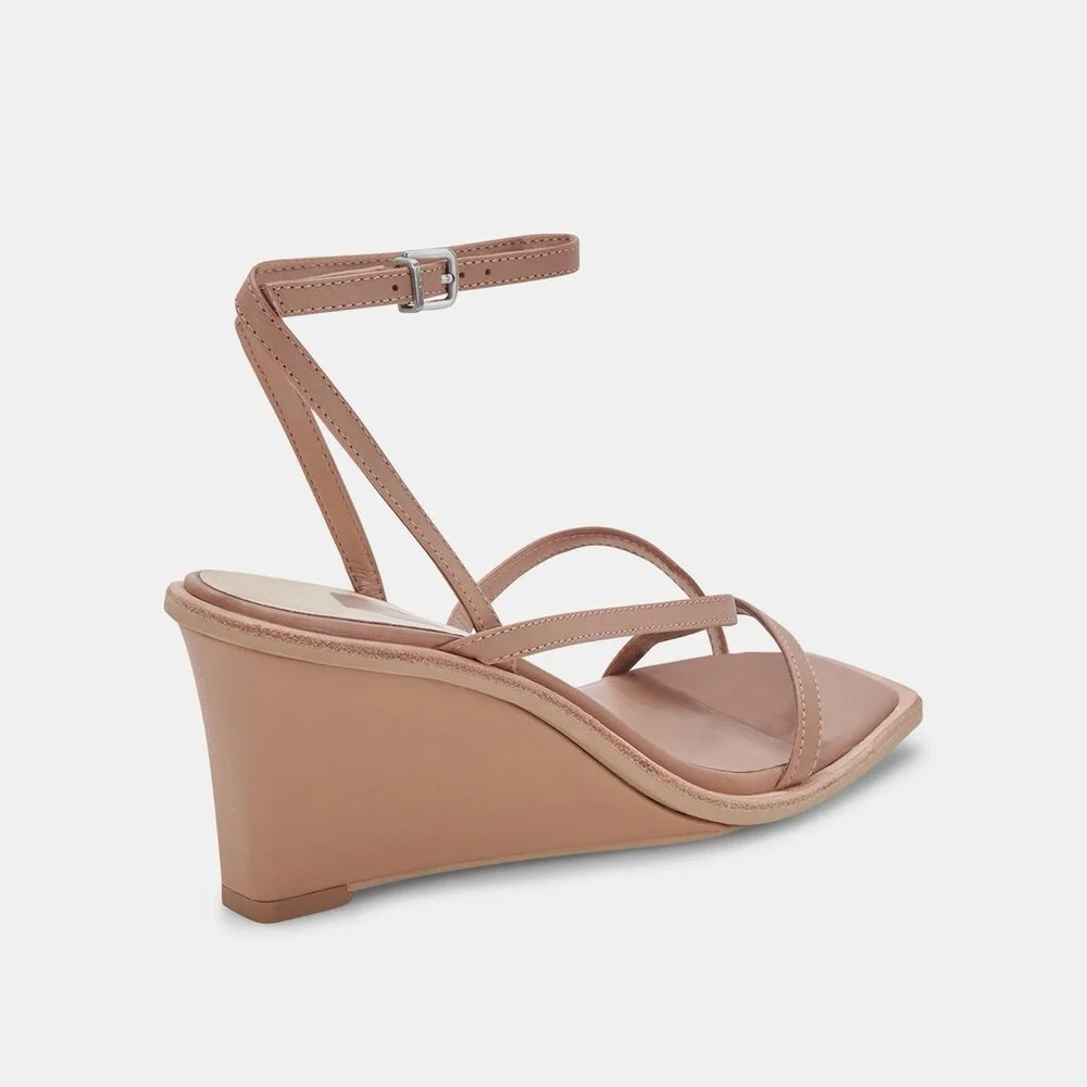 Dolce Vita Gemini Ankle Strap Wedge Sandal In Cafe Leather Size 9 NWOB